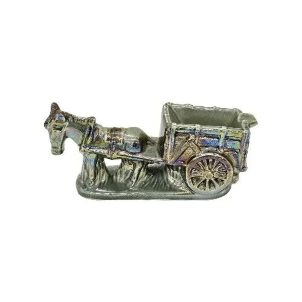 Vintage Donkey Cart Iridescent Glazed Mule Ashtray Pottery Porcelain MCM 70s